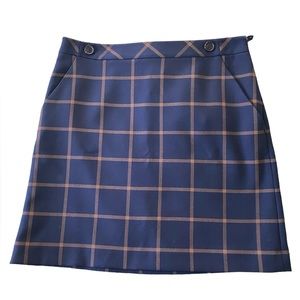 NWT Brooks Brothers Plaid Skirt Navy Brown Size 12